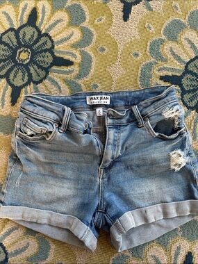 Wax Jean Light Blue Distressed Rolled-Hem Denim Shorts